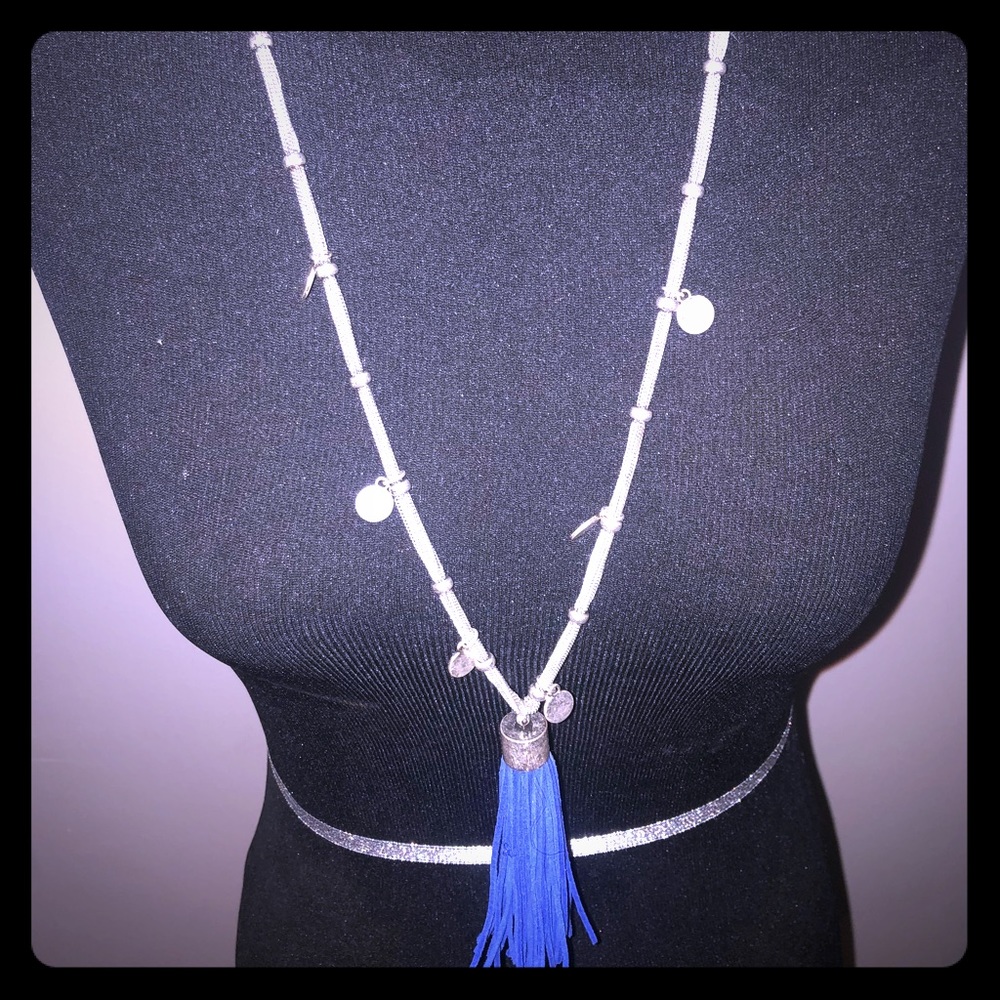 Blue (cobalt blue ) and silver tassel necklace - Picture 1 of 2